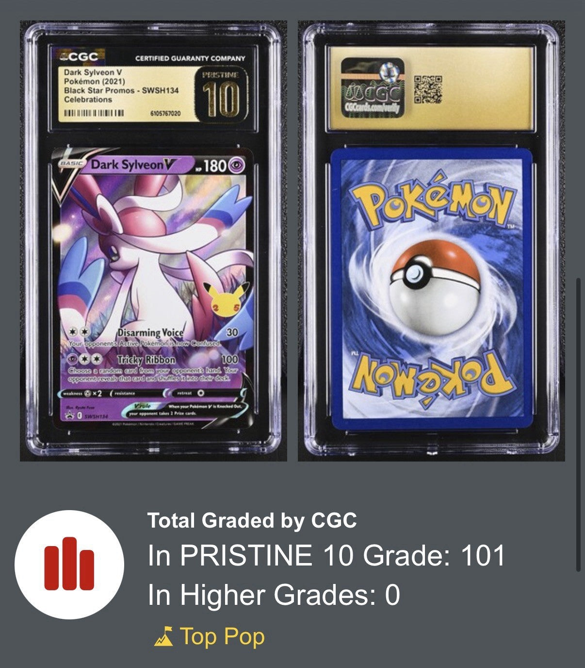 ‼️Dark Sylveon V~Sword & Shield BLACK STAR Promo GRADE 10 PRISTINE GOLD LABEL💨