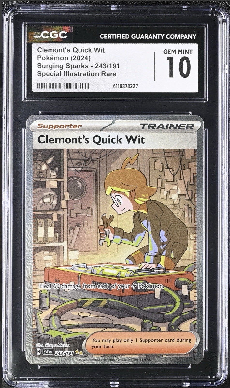 ‼️ Clemont's Quick Wit 243 Surging Sparks Holo GRADE 10! FAST SHIP~SHOOT OFFER💨