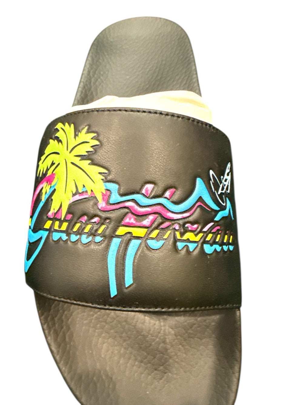 ‼️Gucci Men's Black Leather Top Rubber Sole Hawaii Logo Sandal SIZE 11~FAST SHIP