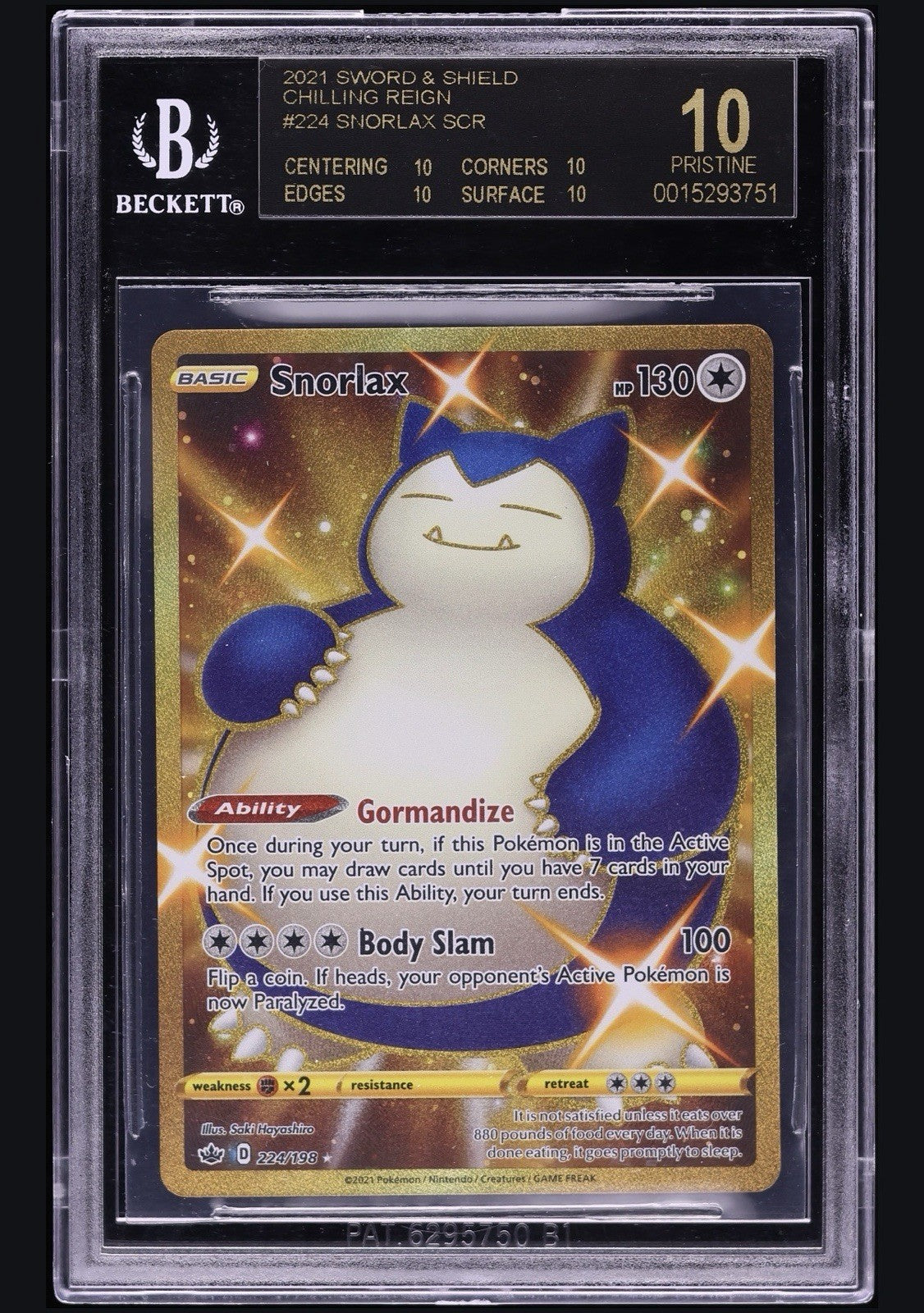 💎 Snorlax Secret #224 Chilling Reign BGS 10 PRISTINE BLACK LABEL! SHOOT OFFER💨