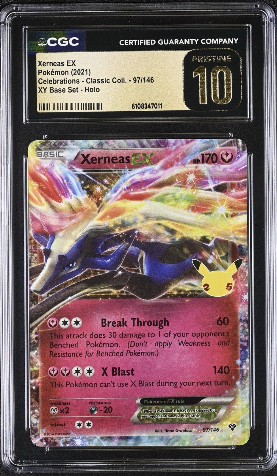 ‼️Xerneas EX 97/146 Celebrations Classic Collection CGC 10 PRISTINE GOLD LABEL💨