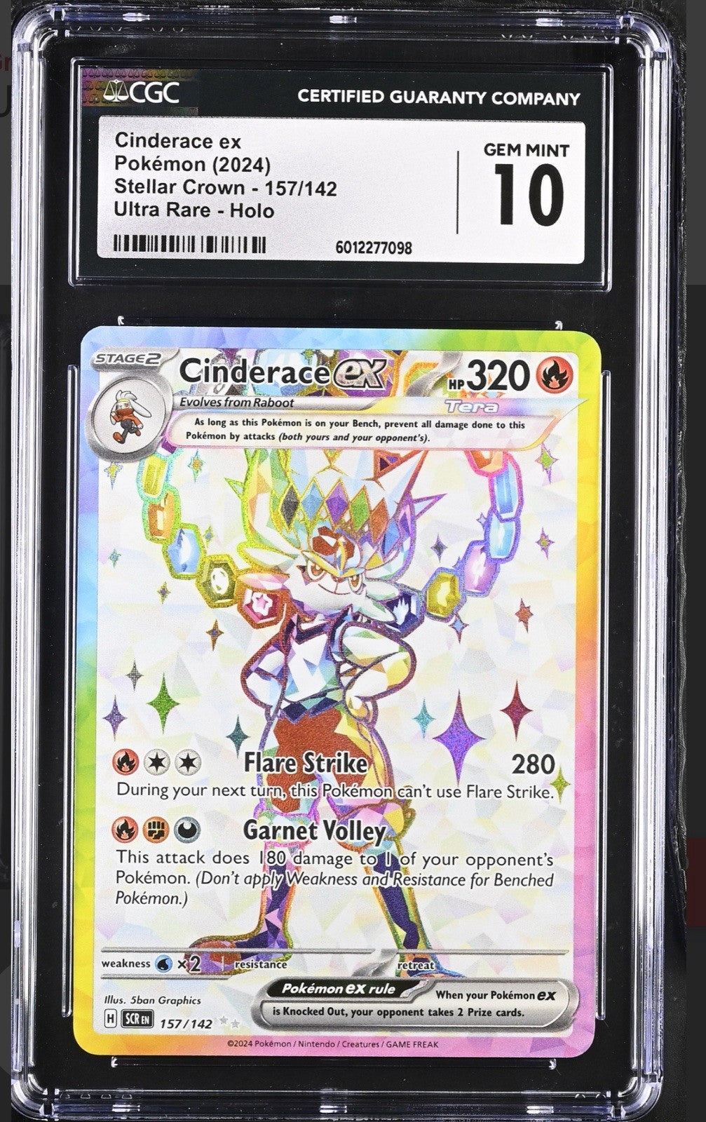 ‼️Cinderace ex 157/142: Stellar Crown Holo GRADE 10! FAST SHIP~SHOOT OFFER!💨