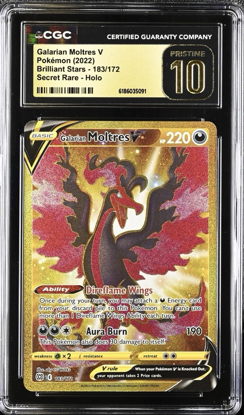 ‼️Galarian Moltres V Secret 183 Brilliant Stars~PRISTINE 10 GOLD LABEL TOP POP💨