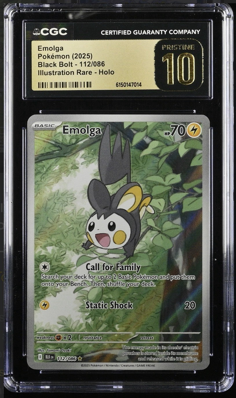 💎 Emolga 112/086 Black Bolt Holo GRADE 10 PRISTINE GOLD LABEL TOP POP 11!💨