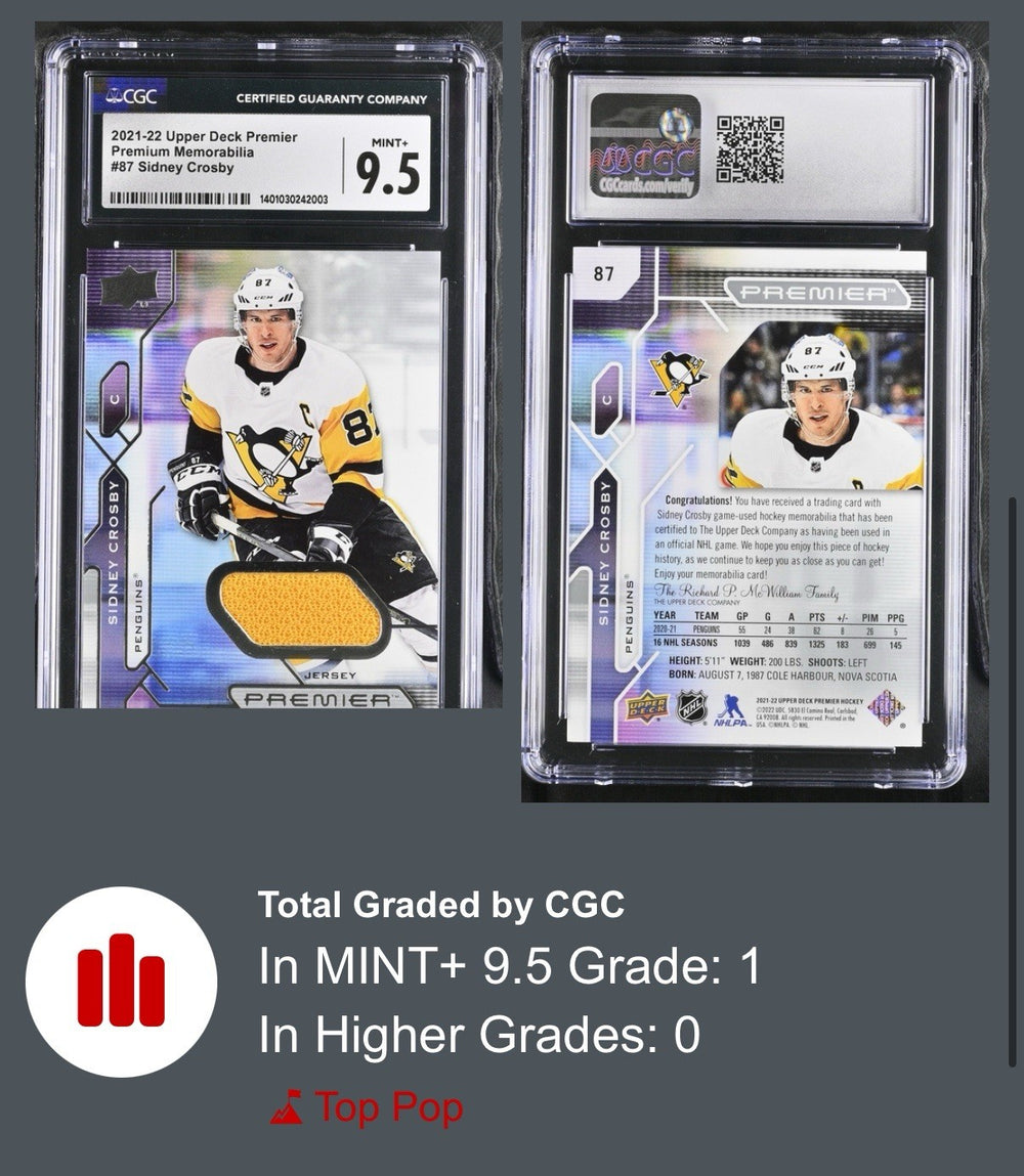 ‼️2021-22 Upper Deck Premier Premium JERSEY #87 Sidney Crosby GRADE 9.5~POP 1💨