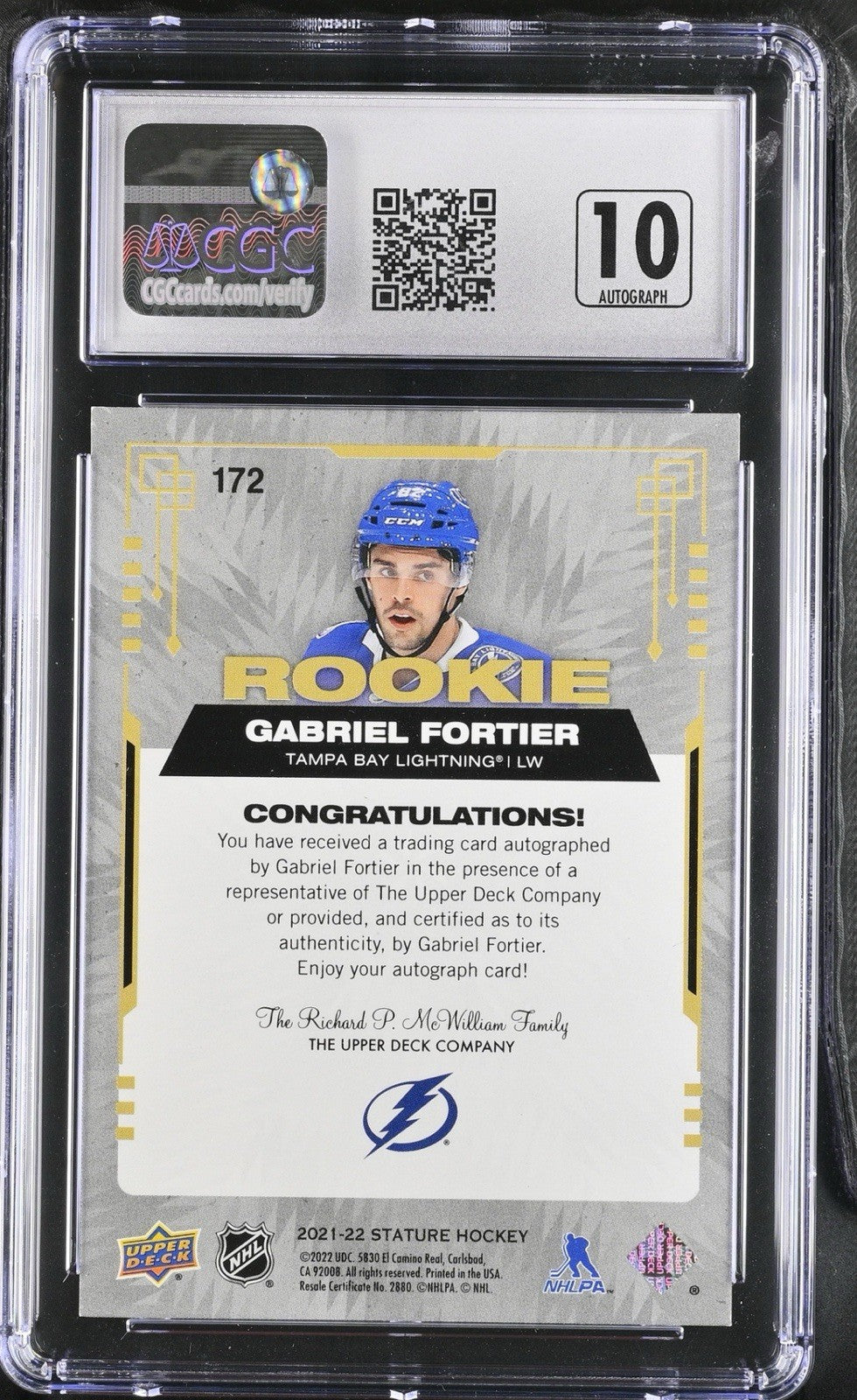 ‼️2021-22 UD Stature - Rookies Gabriel Fortier #172~GRADE 8.5~AUTO 10~POP 1!💨