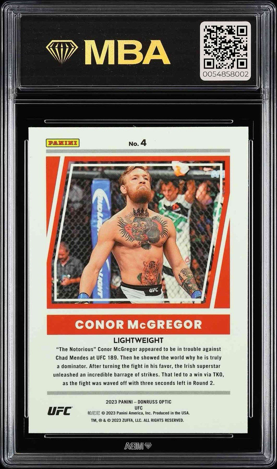 ⚠️ 2023 Panini Donruss Optic UFC - Dominators Conor McGregor #4~MBA GRADE 9.5!💨