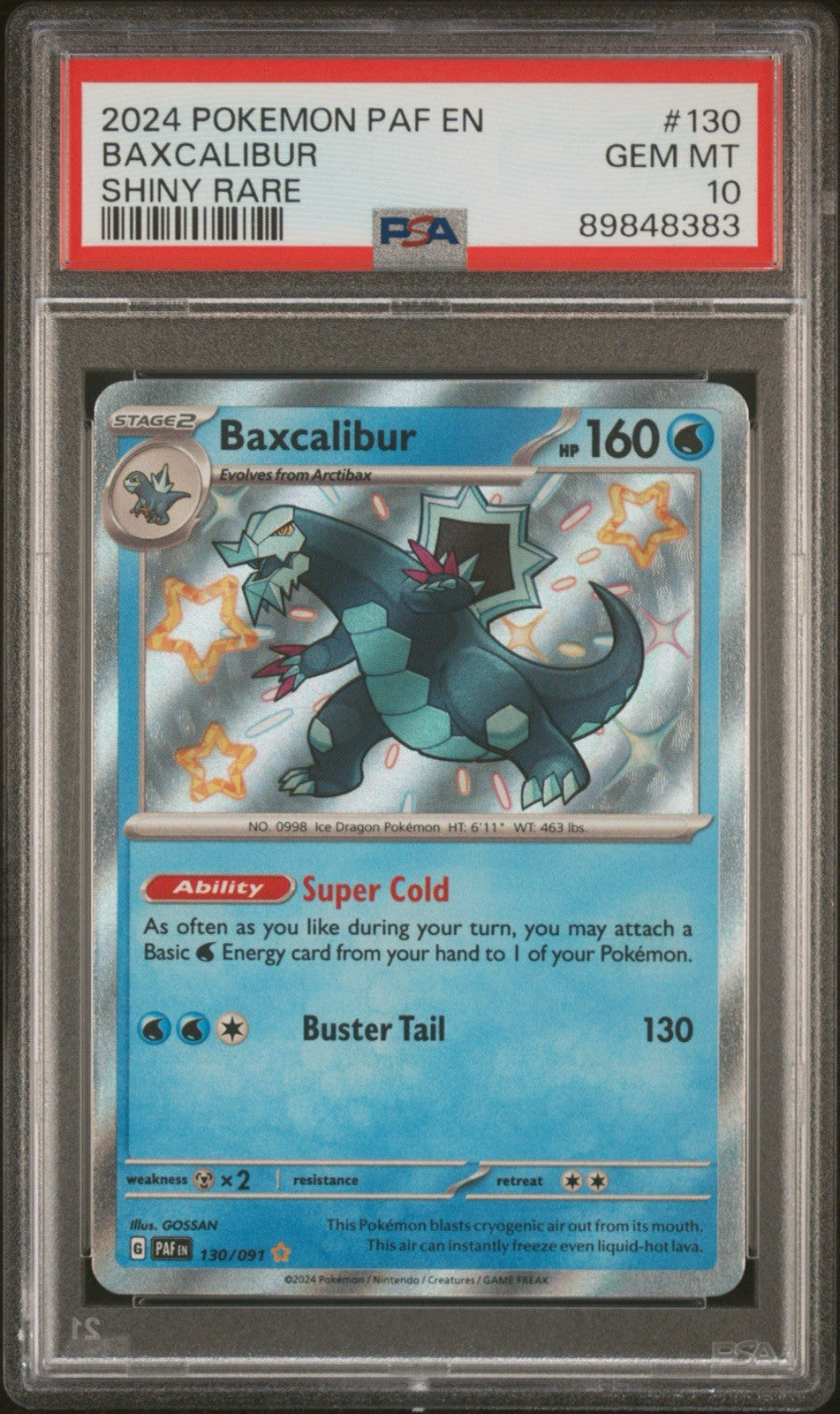 💙 Baxcalibur 130/091 Paldean Fates SHINY PSA GRADE 10~SAME DAY SHIP SHOOT OFFER