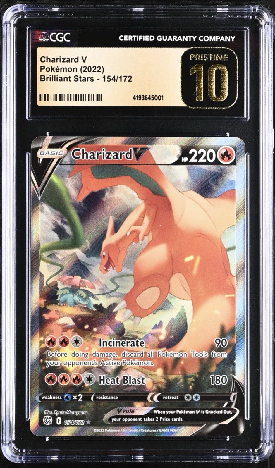 💎Pokemon Charizard V #154 Brilliant Stars Holo GRADE 10 PRISTINE GOLD LABEL!💨