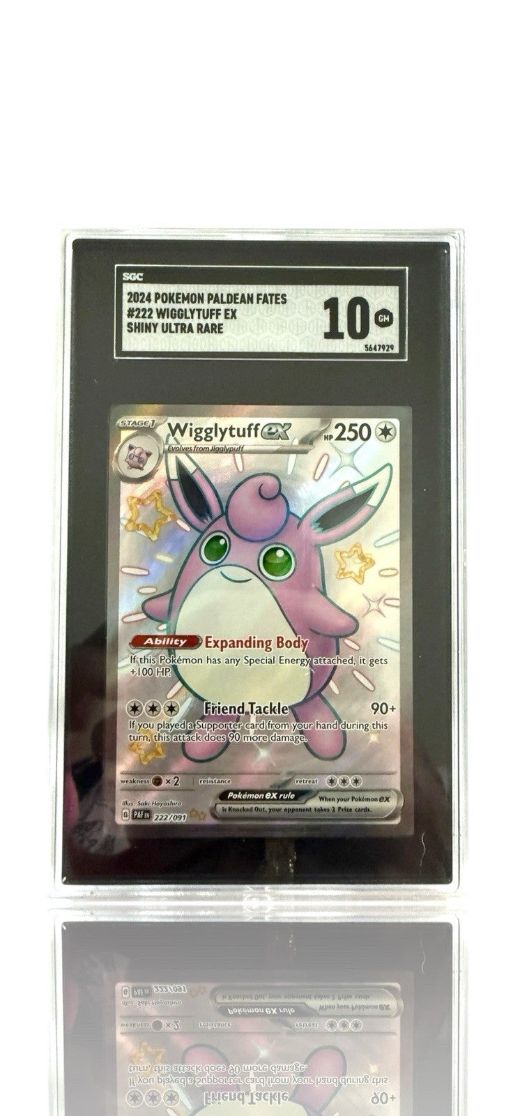2024 POKEMON PALDEAN FATES #222 WIGGLYTUFF EX SHINY ULTRA RARE! SGC GRADE 10!💨
