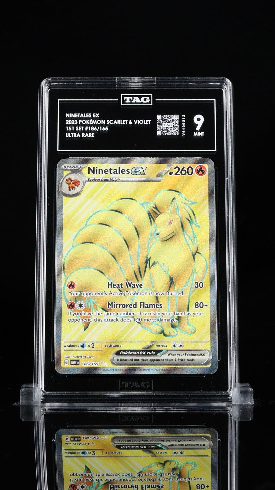 ‼️NINETALES EX 2023 POKÉMON SCARLET & VIOLET 151 SET #186/165 TAG GRADE 9!💨