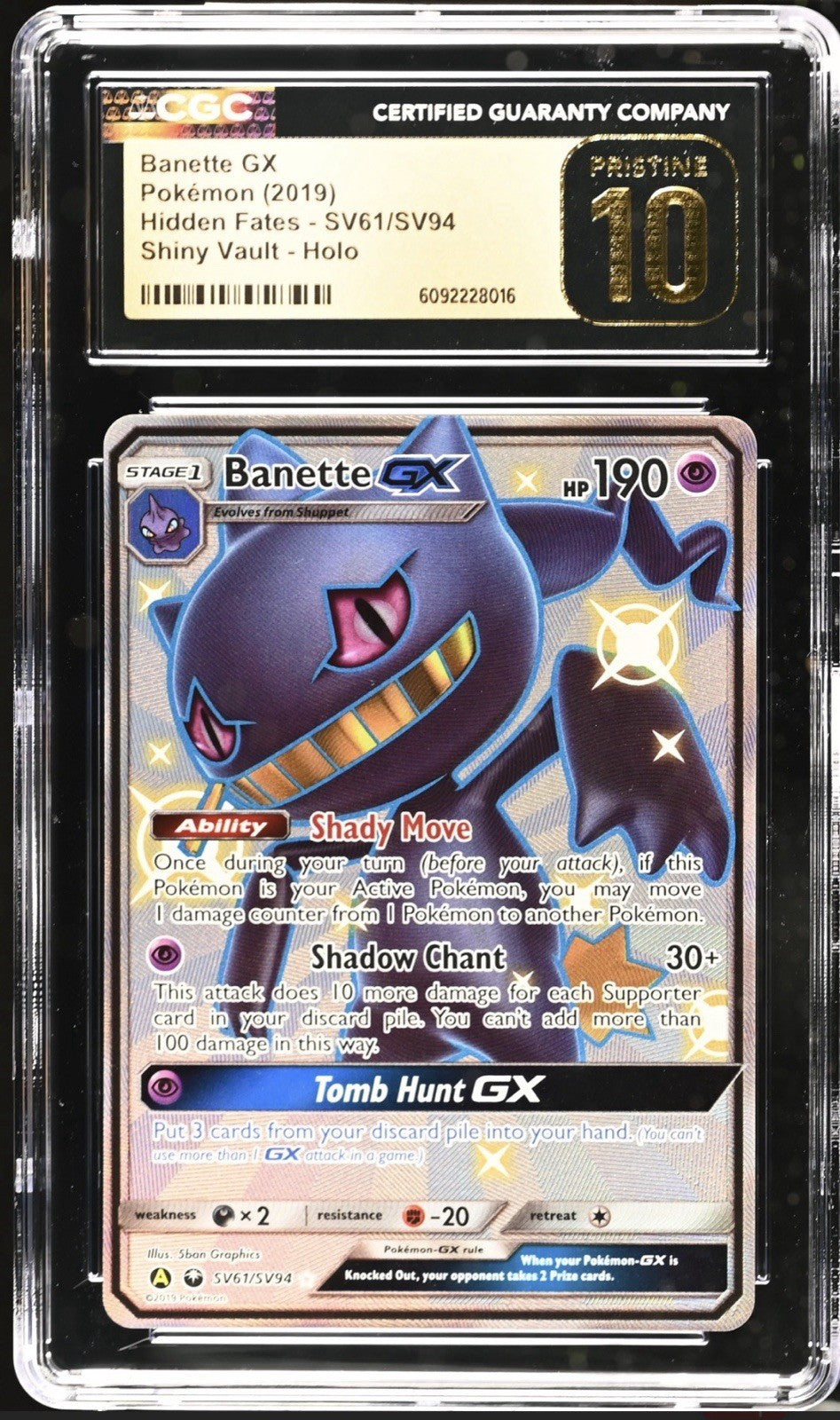 ‼️Pokemon Banette GX SV61 Hidden Fates: Shiny Vault CGC 10 PRISTINE GOLD LABEL💨