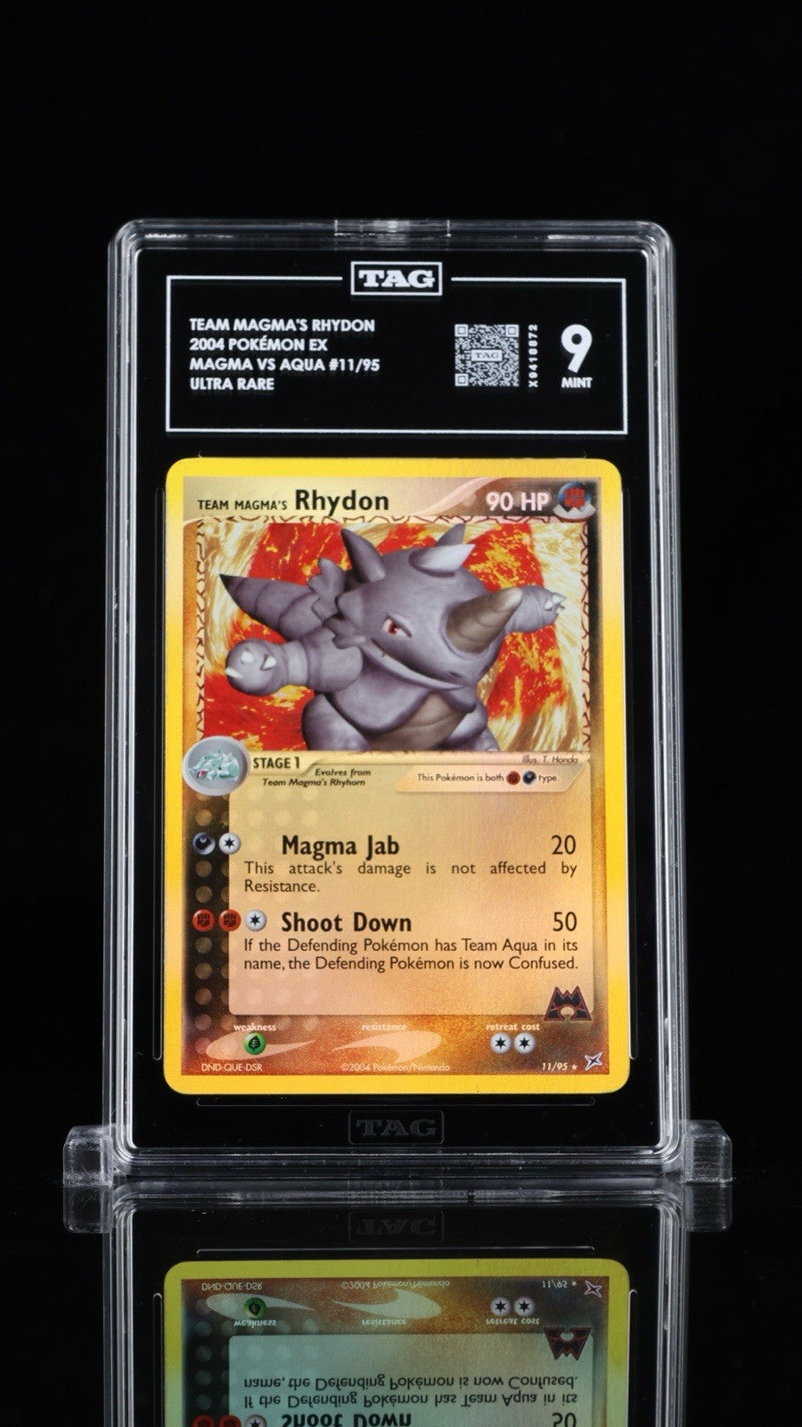 ‼️TEAM MAGMA'S RHYDON 2004 POKÉMON EX MAGMA VS AQUA #11 ULTRA RARE~TAG GRADE 9💨