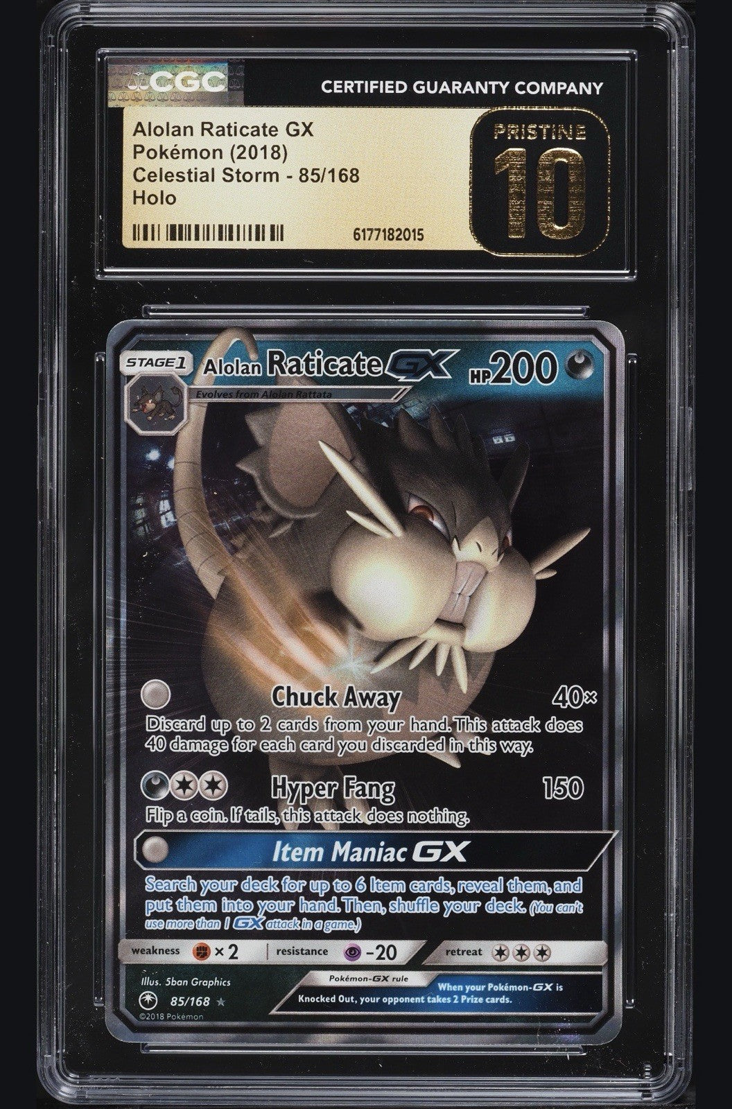 🔥 Alolan Raticate GX #85 Celestial Storm~ PRISTINE 10 GOLD LABEL LOW TOP POP💨