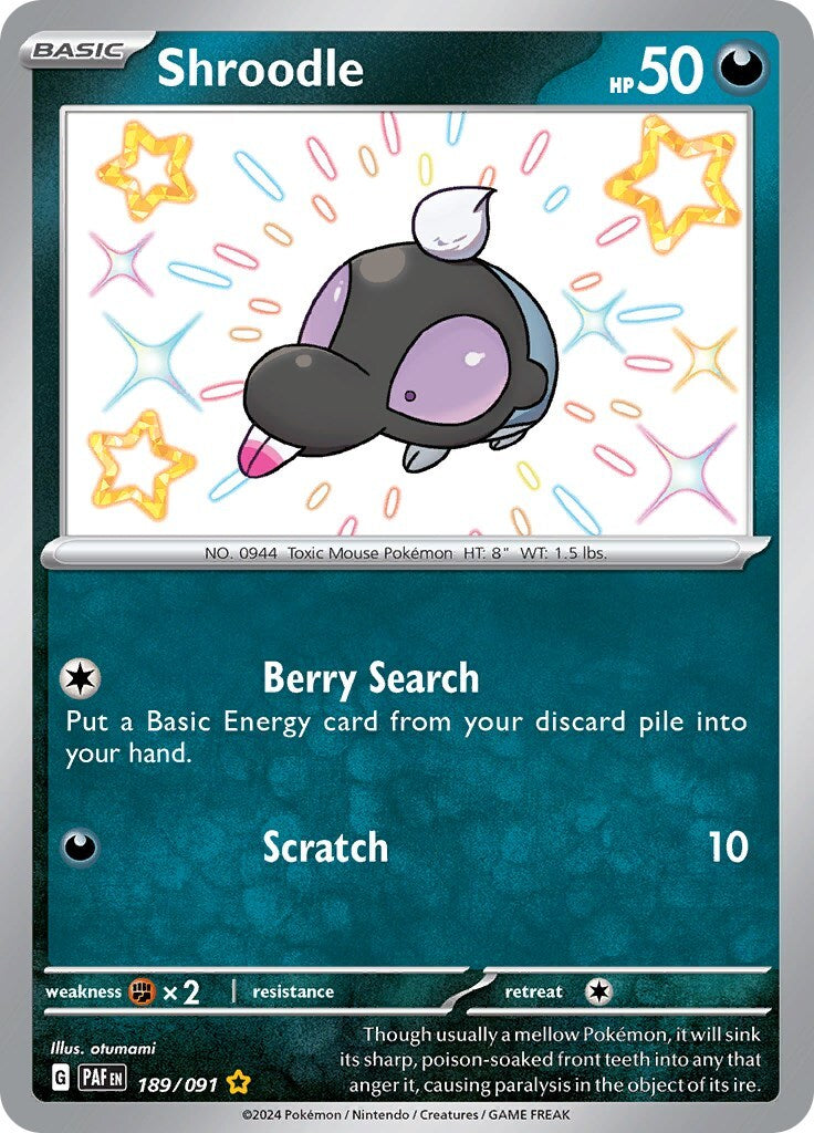‼️Pokemon Shroodle 189/091: Paldean Fates Holo GRADE 10! FAST SHIP~SHOOT OFFER💨