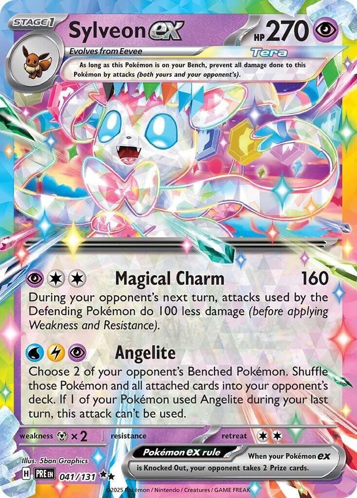 ‼️SYLVEON EX 2025 POKÉMON SCARLET PRISMATIC EVOLUTIONS #041 DOUBLE RARE TAG 10💨