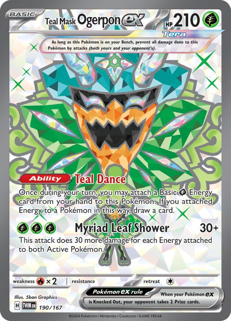‼️Pokemon Teal Mask Ogerpon ex 190/167: Twilight Masquerade Holo GRADE 10!💨