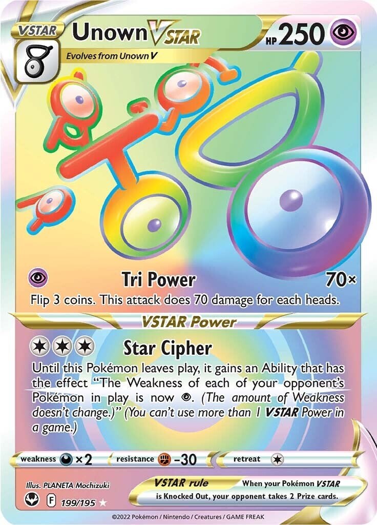 ‼️Unown VSTAR 199/195: Sword & Shield~Silver Tempest GRADE 9.5~SHOOT OFFER!💨