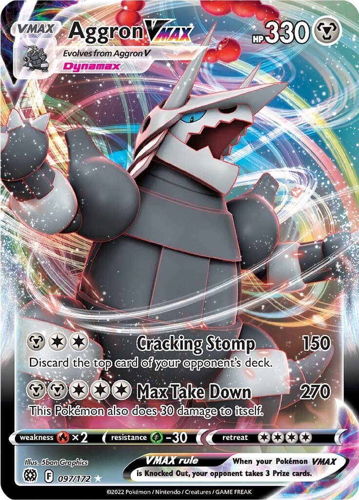 ‼️Pokemon Aggron VMAX 097/172: Brilliant Stars Holo GRADE 10~SHOOT OFFER!💨