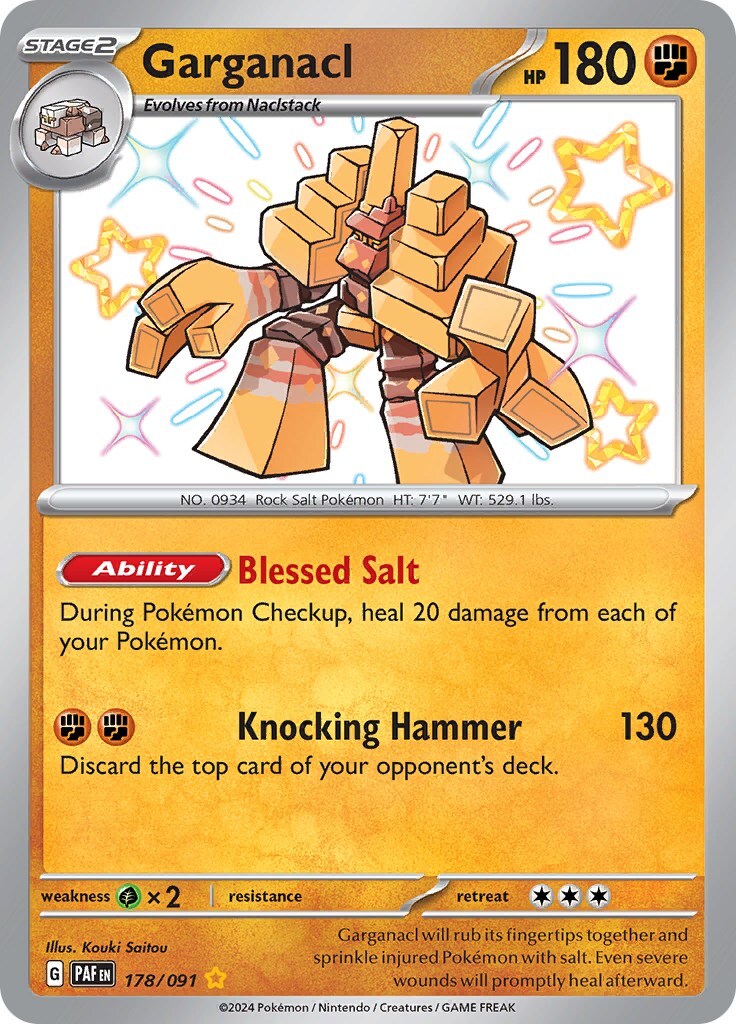 ‼️Pokemon Garganacl 178/091: Paldean Fates BABY SHINY GRADE 10! SAME DAY SHIP!💨