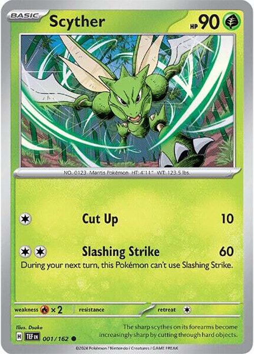 ‼️Pokemon Scyther 001/162: Temporal Forces Reverse Holo GRADE 10~ SHOOT OFFER!💨