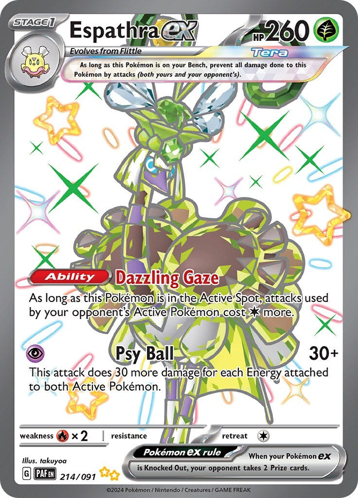 ‼️Pokemon Espathra ex 214/091: Paldean Fates Holo GRADE 10! SAME DAY SHIP!💨