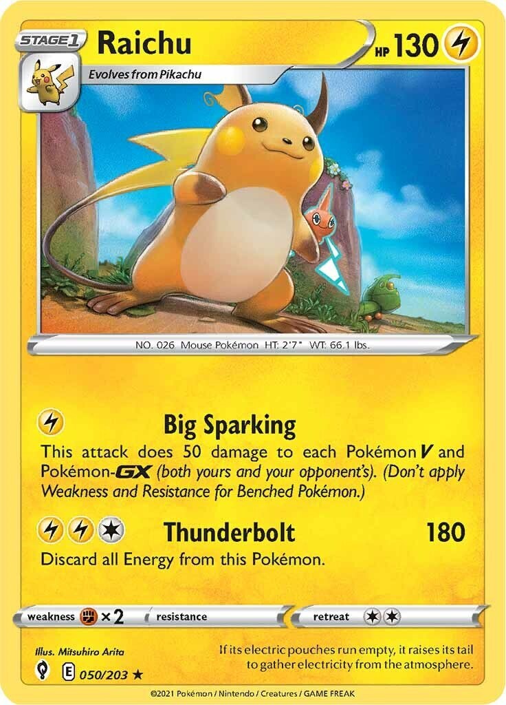 ‼️Pokemon Raichu 050/203: Evolving Skies Holo GRADE 10! FAST SHIP~SHOOT OFFER💨