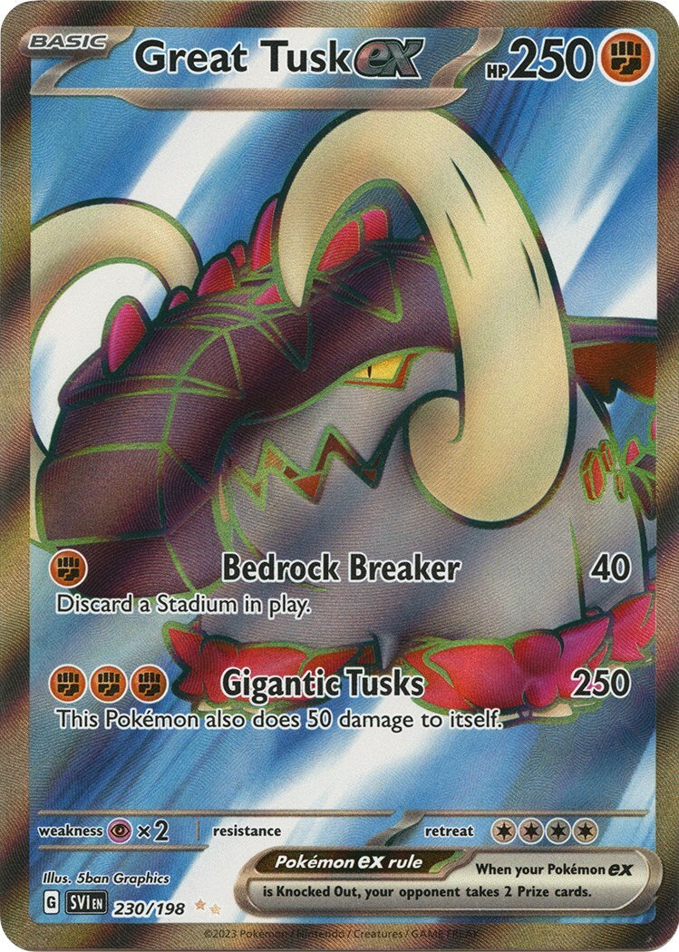 ‼️Pokemon Great Tusk ex 230: Scarlet & Violet Base Set Holo GRADE 10~FAST SHIP💨