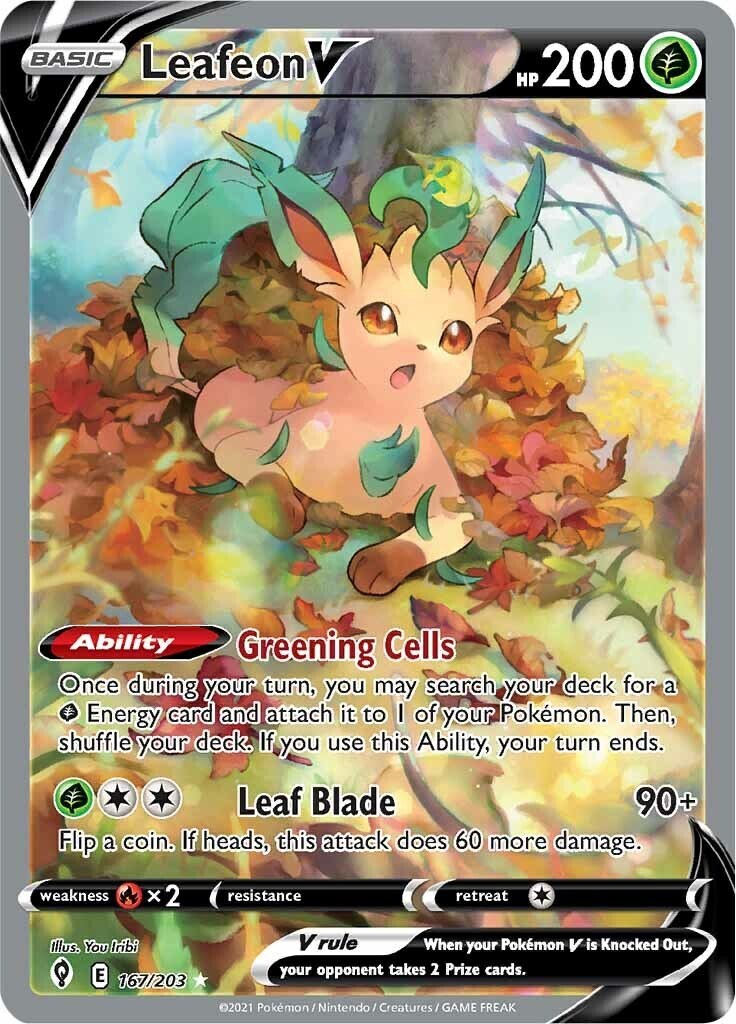‼️Leafeon V Pokémon (2021) Evolving Skies - 167/203 Ultra Rare~ GRADE 10💨