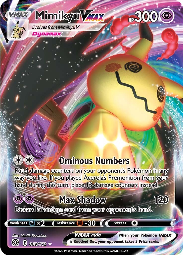 ‼️Pokemon Mimikyu VMAX 069/172: Brilliant Stars Holo GRADE 10! SAME DAY SHIP💨