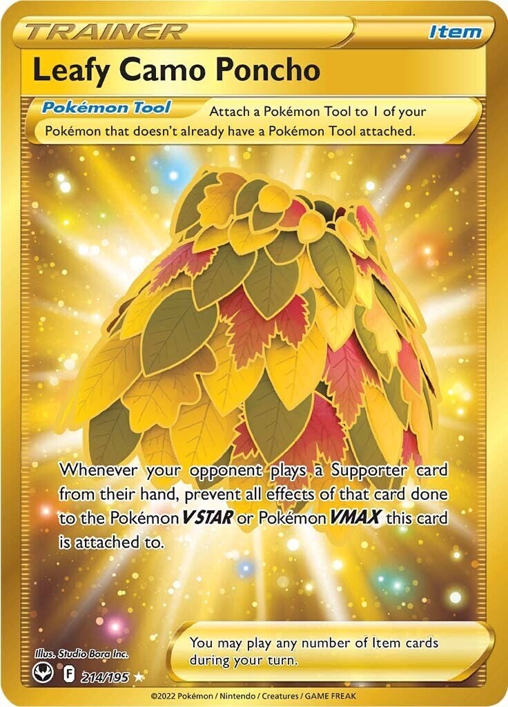 ‼️Pokemon Leafy Camo Poncho Secret 214/195: ~Silver Tempest Holo GRADE 10!💨