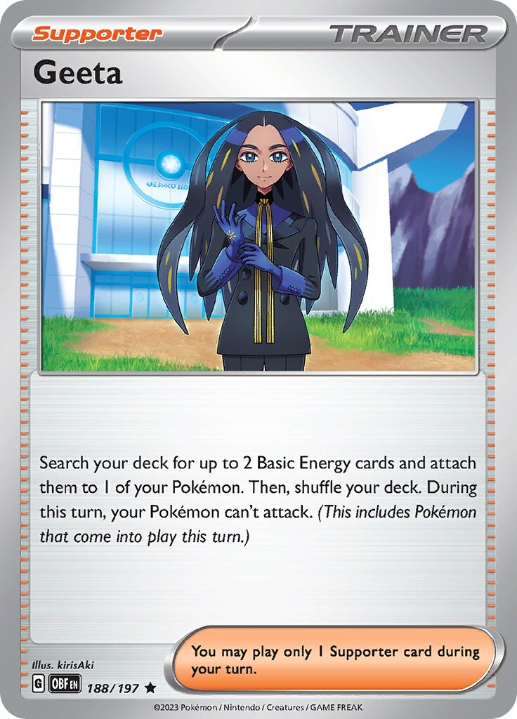 ‼️Pokemon Geeta 188/197: Obsidian Flames Holo GRADE 10! FAST SHIP~SHOOT OFFER💨
