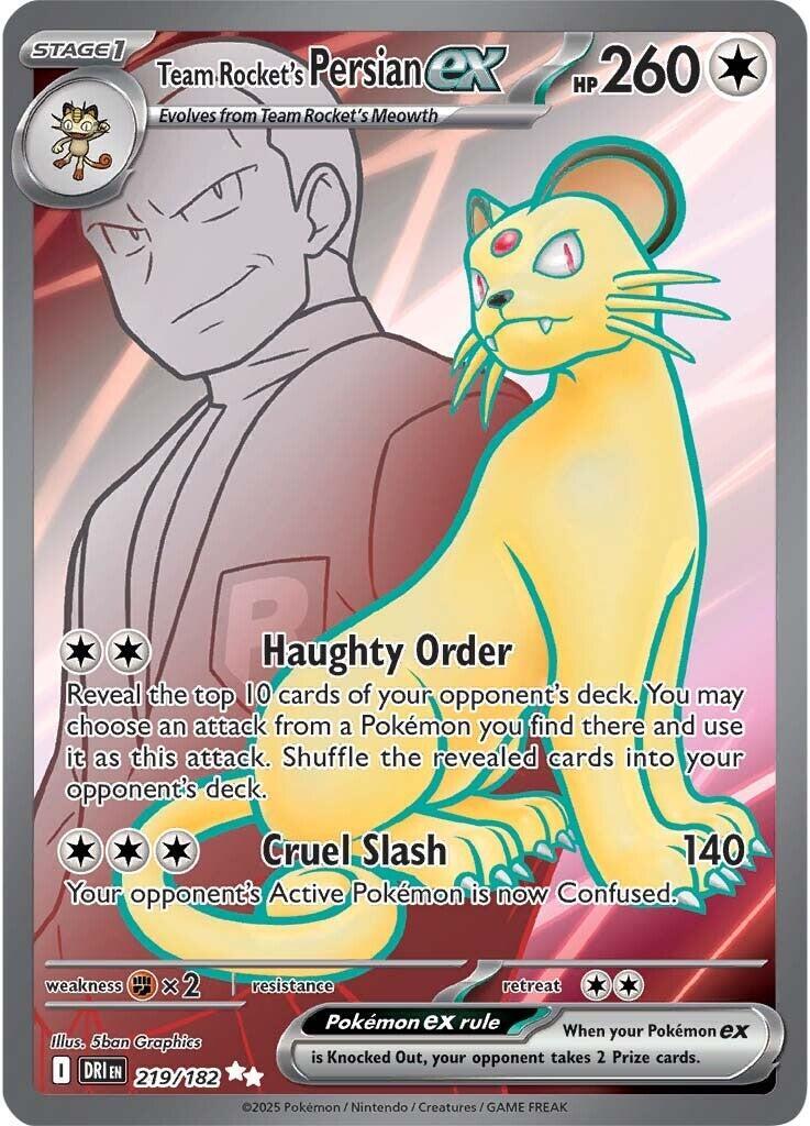 ‼️Team Rocket's Persian ex 219/182: Destined Rivals Holo GRADE 10! SHIPS FAST💨