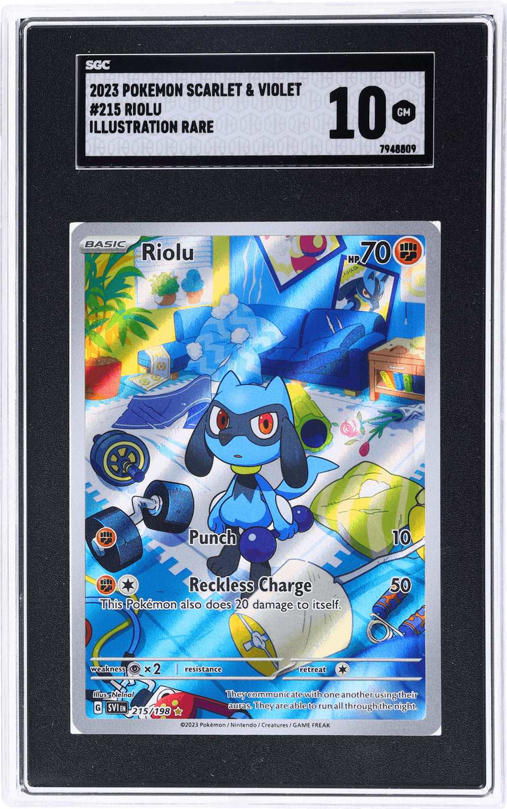 ‼️Riolu 215/198 SV01: Scarlet & Violet Base Set Holo GRADE 9! SHIPS SAME DAY!💨