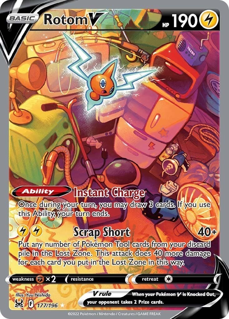 ‼️Pokemon Rotom V Alt Full Art 177/196: Lost Origin Holo GRADE 9~SHOOT OFFER!💨