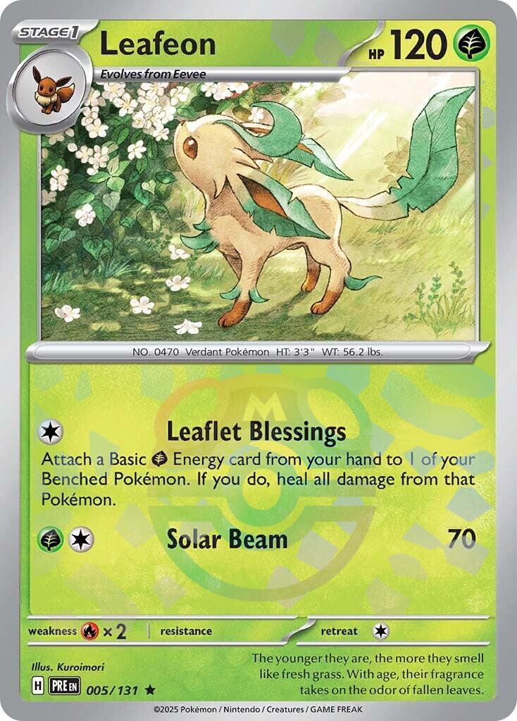 ‼️Leafeon (Master Ball Pattern) 005/131 Prismatic Evolutions GRADE 9.5!💨