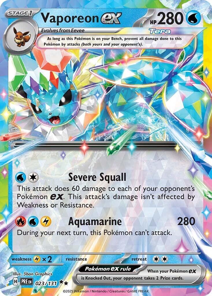 ‼️Vaporeon ex 023/131 Sv: Prismatic Evolutions Holo TAG GRADE 8! SHIPS FAST!💨