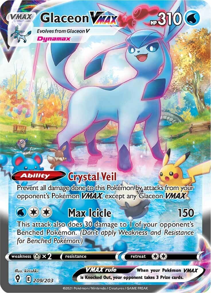 ‼️Glaceon VMAX (Alternate Art Secret) #209 Evolving Skies GRADE 10~FAST SHIP!💨