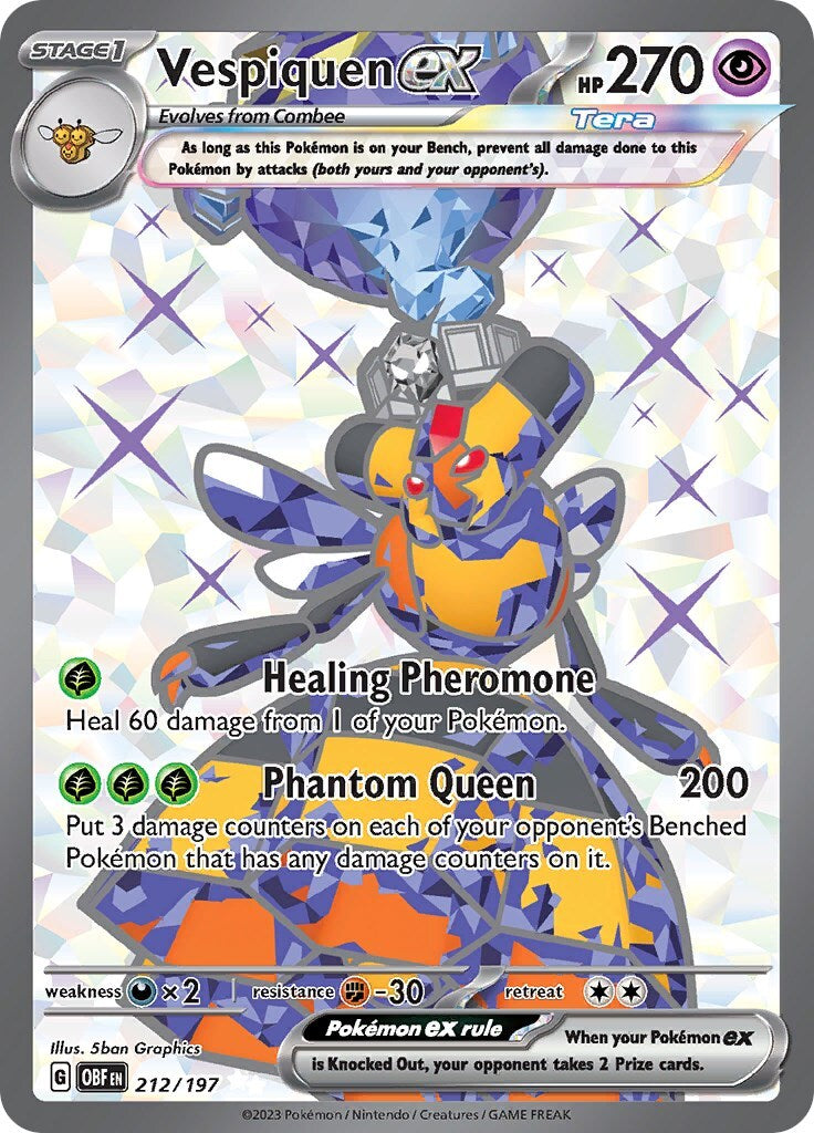 ‼️Pokemon Vespiquen ex 212/197: Obsidian Flames Holo GRADE 10~ FAST SHIPPING💨
