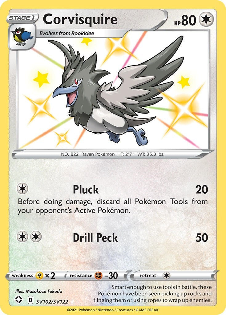 ‼️Pokemon Corvisquire SV102/SV122 Shining Fates: Shiny Vault Holo GRADE 10!💨