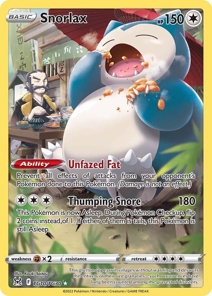 ‼️Snorlax Pokémon (2022) Lost Origin - TG10/TG30 Trainer Gallery - GRADE 10!💨