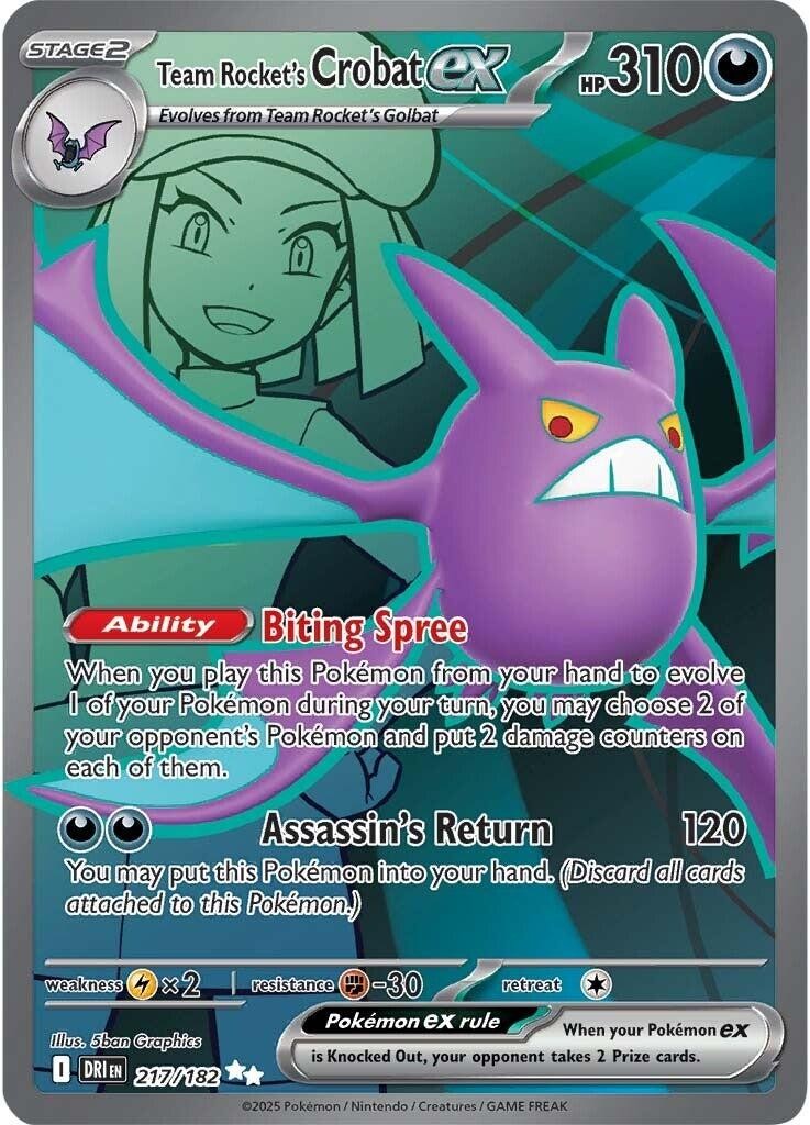 ‼️Team Rocket's Crobat ex 217/182 Destined Rivals Holo GRADE 10 PRISTINE!💨
