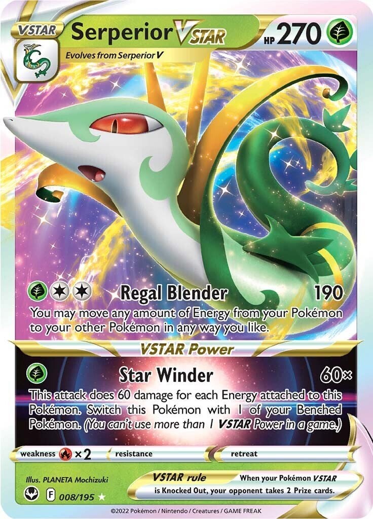 ‼️Serperior VSTAR 008/195: Silver Tempest Holo GRADE 10! FAST SHIP~SHOOT OFFER💨