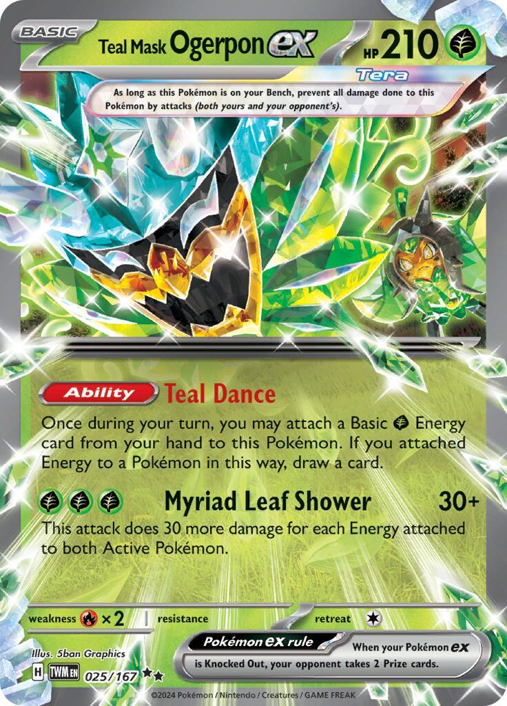 ‼️Pokemon Teal Mask Ogerpon ex 025/167: Twilight Masquerade Holo GRADE 10!💨