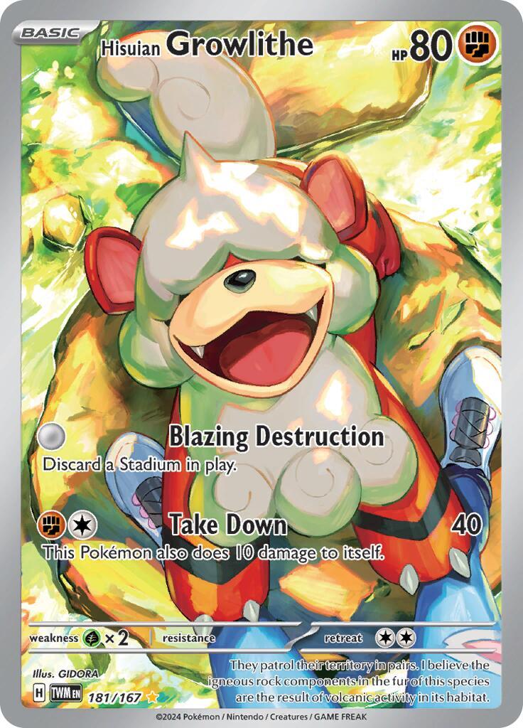 🐶 Hisuian Growlithe 181/167: Twilight Masquerade Holo GRADE 10~SHOOT OFFER!💨