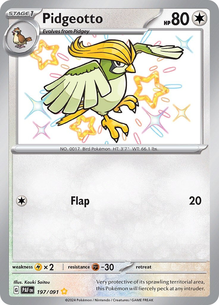 🦅 Pidgeotto 197/091: Paldean Fates BABY SHINY GRADE 10! FAST SHIP~SHOOT OFFER💨
