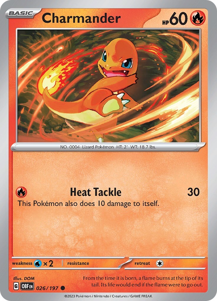 ‼️Pokemon Charmander 026/197: Obsidian Flames Reverse Holo GRADE 10~SHOOT OFFER!