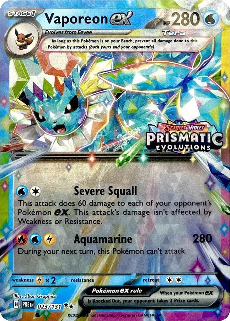 💎Vaporeon ex Prismatic Evolutions Stamp) 023/131~GRADE 10 PRISTINE GOLD LABEL💨