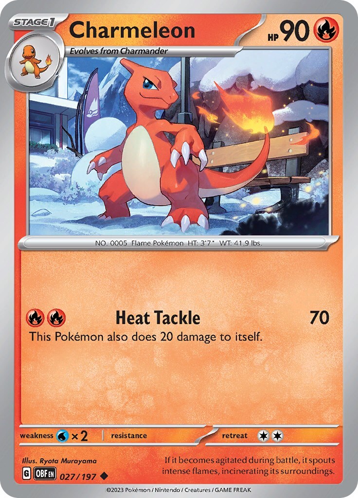 ‼️Pokemon Charmeleon 027/197: Obsidian Flames Reverse Holo GRADE 9.5!💨