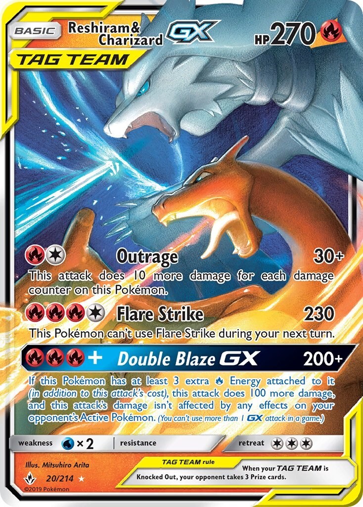 ‼️Reshiram & Charizard GX 20/214-Unbroken Bonds Holo GRADE 10! SHIPS SAME DAY!💨